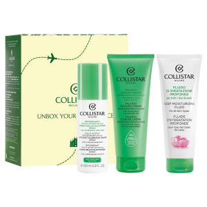 Collistar Unbox Your Confidence zestaw dezodorant w sprayu 100ml + fluid głęboko nawilżający 100ml + kremowy żel pod prysznic 100ml