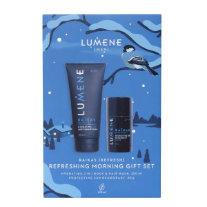 Lumene Men Raikas Refreshing Morning zestaw Hydrating 2in1 Body & Hair Wash żel pod prysznic 200ml + Protecting 24H Deodorant Stick dezodorant w s