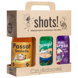 LaQ Czyściopak Shots! Męski zestaw Passat Sąsiada żel pod prysznic 500ml + Szwagier żel pod prysznic 500ml + Błękit Paryża żel pod prysznic 500ml