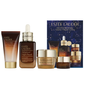 Estée Lauder Nightly Renewal zestaw żel oczyszczający do twarzy na noc 30ml + serum naprawcze 50ml + rewitalizujący krem do twarzy 15ml + krem pod ocz