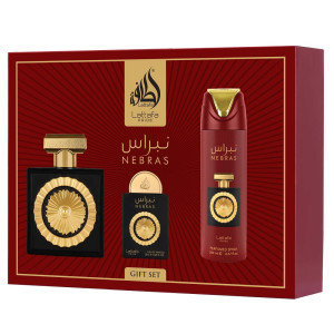 Lattafa Nebras zestaw woda perfumowana spray 100ml + woda perfumowana spray 20ml + dezodorant spray 200ml