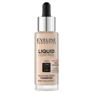 Eveline Cosmetics Liquid Control HD Long Lasting Formula 24H podkład do twarzy z dropperem 002 Soft Porcelain 32ml