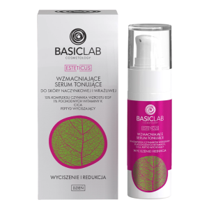 BASICLAB Cosmetology Wzmacniające serum tonujące do skóry naczynkowej i wrażliwej 15% kompleksu czynnika wzrostu EGF, 1 % pochodnych witaminy K, CICA,
