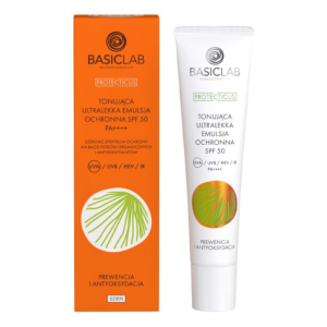 BASICLAB PROTECTICUS Tonująca ultralekka emulsja ochronna SPF 50 PA ++++ Prewencja i Antyoksydacja 40 ml