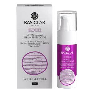 BASICLAB Cosmetology Esteticus Stymulujące Serum peptydowe 25 % peptydów, 10% kompleksu czynników wzrostu, egzosomy cica, mikroigły, Napięcie i Ujędrn
