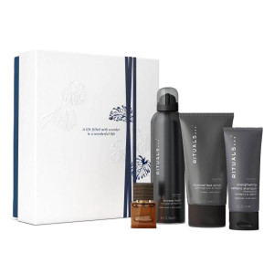 RITUALS SET (Rituals OF Homme Foaming Shower GEL + Shampoo + FACE Scrub + Travel ) woda perfumowana 200 ml