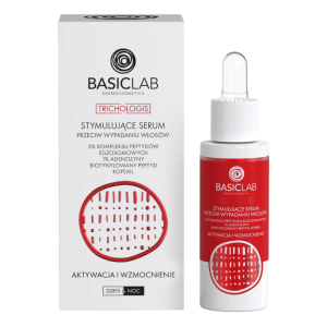 BASICLAB Stymulujące Serum przeciw wypadaniu włosów, 5% Kompleksu peptydów egzosomowych, 1% Adenozyny, Biotynylowany peptyd, Kopexil, Aktywacja i wzmo