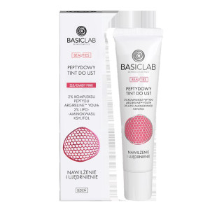 BASICLAB Beauties peptydowy tint do ust, 2% kompleksu peptydu argireline youth, 2% lipo-aminokwasu, ksylitol, 210/candy pink 15 ml