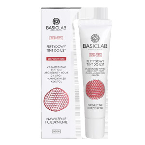 BASICLAB Beauties peptydowy tint do ust, 2% kompleksu peptydu argireline youth, 2% lipo-aminokwasu, ksylitol, 230/dusty rose 15 ml