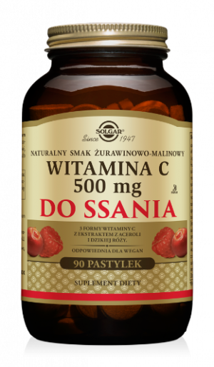 SOLGAR Witamina C 500 mg (Smak Żurawinowo-Malinowy) - 90 Pastylek Do Ssania