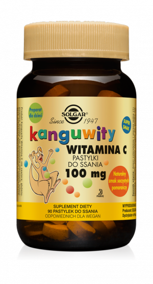 SOLGAR Kanguwity - Witamina C 100 mg (Smak Soczystych Pomarańczy) - 90 Pastylek Do Ssania