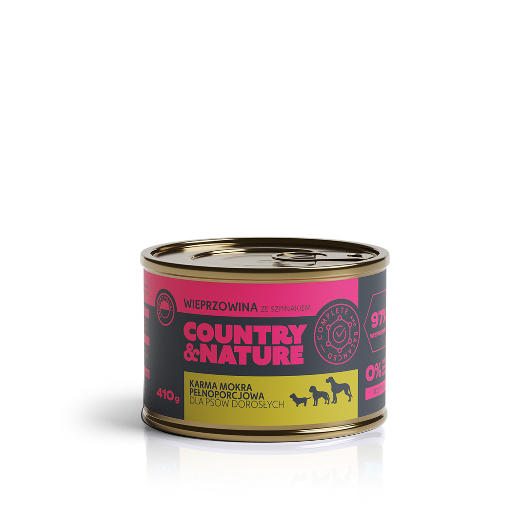 410 g Bezzbożowa mokra karma - wieprzowina ze szpinakiem - COUNTRY&NATURE