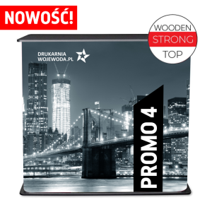 Lekka trybunka reklamowa promo 4 90×40 cm prostokątna z półką – idealna na eventy promocyjne