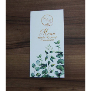 Menu weselne dl składane złoto i liście