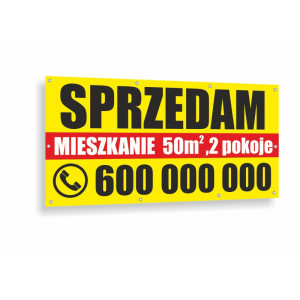 Baner reklamowy eco 100x50 cm trwały materiał z hasłem sprzedam/wynajmę – idealny na ogłoszenia