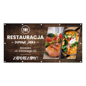 Gotowy baner reklamowy 2x1m wzór do edycji restauracja deski – szybka promocja