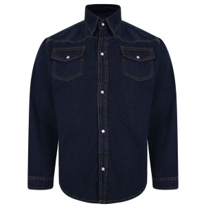 Duża męska jeansowa koszula długi rękaw z kieszeniami Kam 602 granatowa (4XL) | 4XL