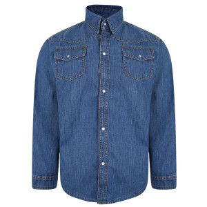 Duża męska jeansowa koszula długi rękaw z kieszeniami Kam 602 ciemnoniebieska (4XL) | 4XL