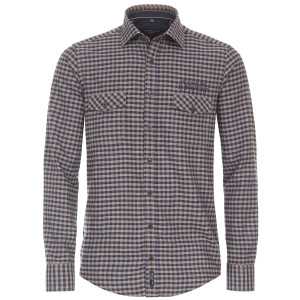 Duża męska koszula w kratę długi rękaw Casa Moda 434164800-200 beżowo-granatowa (6XL) | 6XL