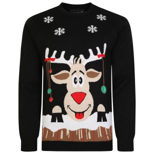 Duży męski sweter świąteczny wkładany przez głowę Kam X023 czarny (3XL) | 3XL