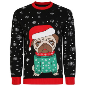Duży męski sweter świąteczny wkładany przez głowę Kam X024 czarny (7XL) | 7XL