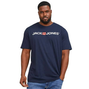 Duża męska koszulka z napisami t-shirt Jack & Jones 12184987 granatowy (5XL) | 5XL