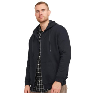 Duża męska bluza rozpinana z kapturem gładka Jack & Jones 12250596 czarna (6XL) | 6XL