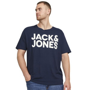 Duża męska koszulka z nadrukiem t-shirt z napisami Jack & Jones 12158505 granatowy (6XL) | 6XL