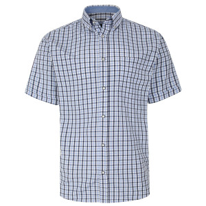 Duża męska koszula w drobną krateczkę z krótkim rękawem Kam 6287 niebiesko-granatowa (7XL) | 7XL