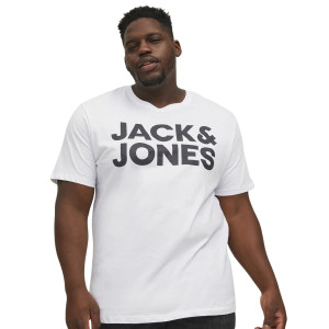 Duża męska koszulka z nadrukiem t-shirt z napisami Jack & Jones 12158505 biały (7XL) | 7XL