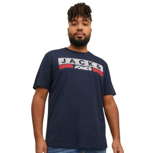 Duża męska koszulka z nadrukiem t-shirt z napisami Jack & Jones 12158505 Play 4 granatowy (6XL) | 6XL