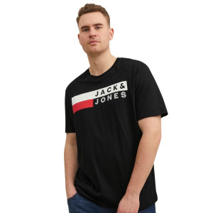 Duża męska koszulka z nadrukiem t-shirt z napisami Jack & Jones 12158505 Play 4 czarny (7XL) | 7XL