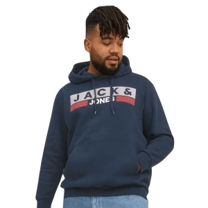 Duża męska bluza kangurka wkładana przez głowę z kapturem Jack & Jones 12163777 granatowa (6XL) | 6XL