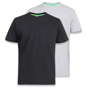 Duża gładka koszulka męska t-shirt 2 sztuki Duke D555 Fenton czarny-szary (5XL) | 5XL
