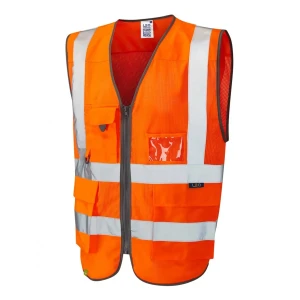 Duża męska kamizelka odblaskowa na zamek z kieszeniami Leo Cobbaton pomarańczowa (5XL) | 5XL