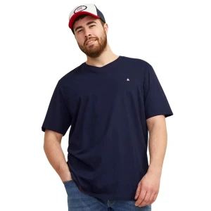 Duża męska koszulka z krótkim rękawem t-shirt gładki Jack & Jones 12253778 granatowy (4XL) | 4XL
