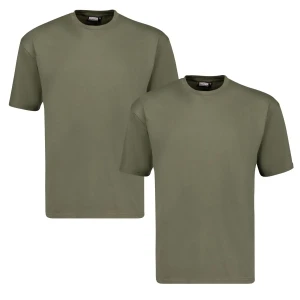 Duża gładka koszulka męska t-shirt Adamo 129420-430 2 pak oliwkowy (10XL) | 10XL