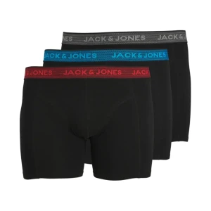 Duża bielizna męska bokserki 3 sztuki z kolorową gumką Jack & Jones 12211666 czarne (6XL) | 6XL
