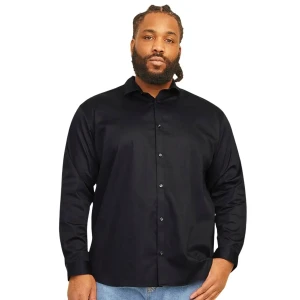 Duża koszula męska gładka z długim rękawem Jack & Jones 12264030 czarna (4XL) | 4XL