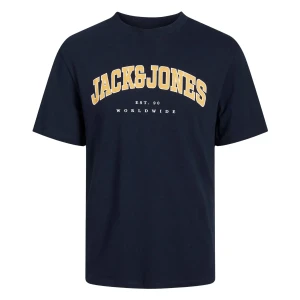 Duża męska koszulka bawełniana t-shirt z napisami Jack & Jones 12258871 granatowy (4XL) | 4XL
