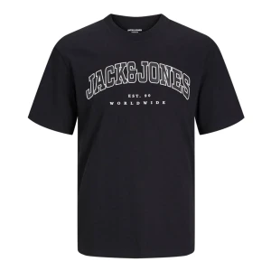 Duża męska koszulka bawełniana t-shirt z napisami Jack & Jones 12258871 czarny (5XL) | 5XL