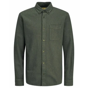 Duża koszula męska z długim rękawem gładka Jack & Jones 12267978 khaki (7XL) | 7XL