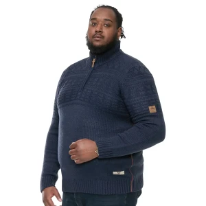 Duży  męski sweter na krótki zamek ze stójką Duke D555 Yates granatowy (3XL) | 3XL