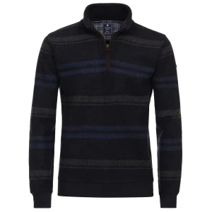 Duży  męski sweter na krótki zamek ze stójką w paski Redmond 242920700-100 granatowy (6XL) | 6XL