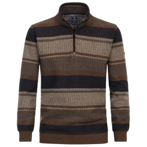 Duży  męski sweter na krótki zamek ze stójką w paski Redmond 242920700-300 brązowy (5XL) | 5XL