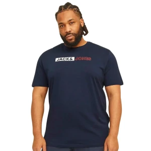 Duża męska koszulka z napisami t-shirt Jack & Jones 12243630 granatowy (4XL) | 4XL