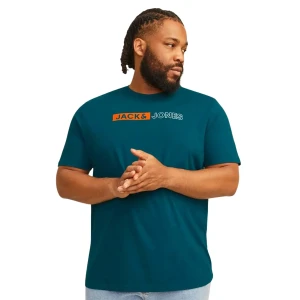 Duża męska koszulka z napisami t-shirt Jack & Jones 12243630 morski (7XL) | 7XL