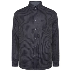 Duża męska koszula w paski długi rękaw Kam 6300 LS granatowa (7XL) | 7XL