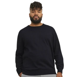 Duży męski sweter gładki wkładany przez głowę Jack & Jones 12250588 czarny (7XL) | 7XL