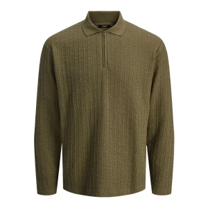 Duża męska koszulka polo na zamek długi rękaw Jack & Jones 12280519 zielona (8XL) | 8XL